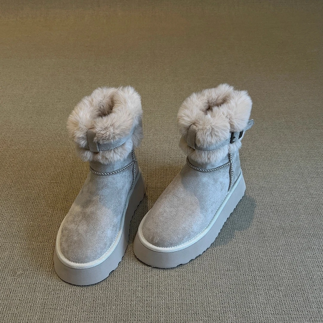 官方正品扣带羊羔毛雪地靴女款2025冬季新款加绒加厚保暖短筒棉靴