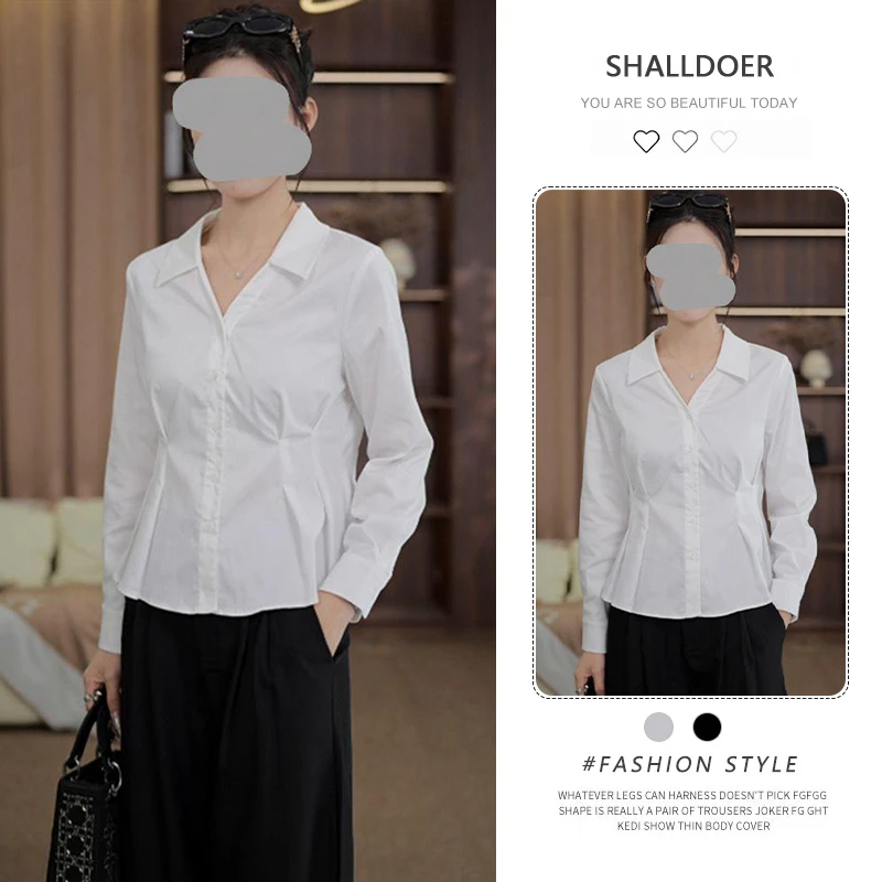 韩系轻奢翻领收腰长袖衬衫女2025年春秋新款衬衣小众休闲时尚上衣