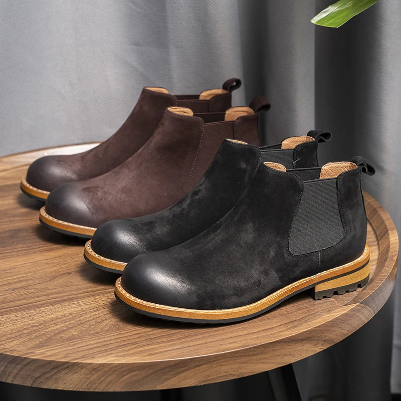 2025秋冬新品手工皮鞋男鞋新款男士切尔西短靴真皮马丁靴男靴子潮