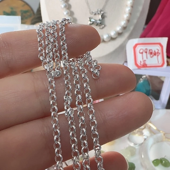 末***颈饰银S925镶嵌淡水珍珠配件链子