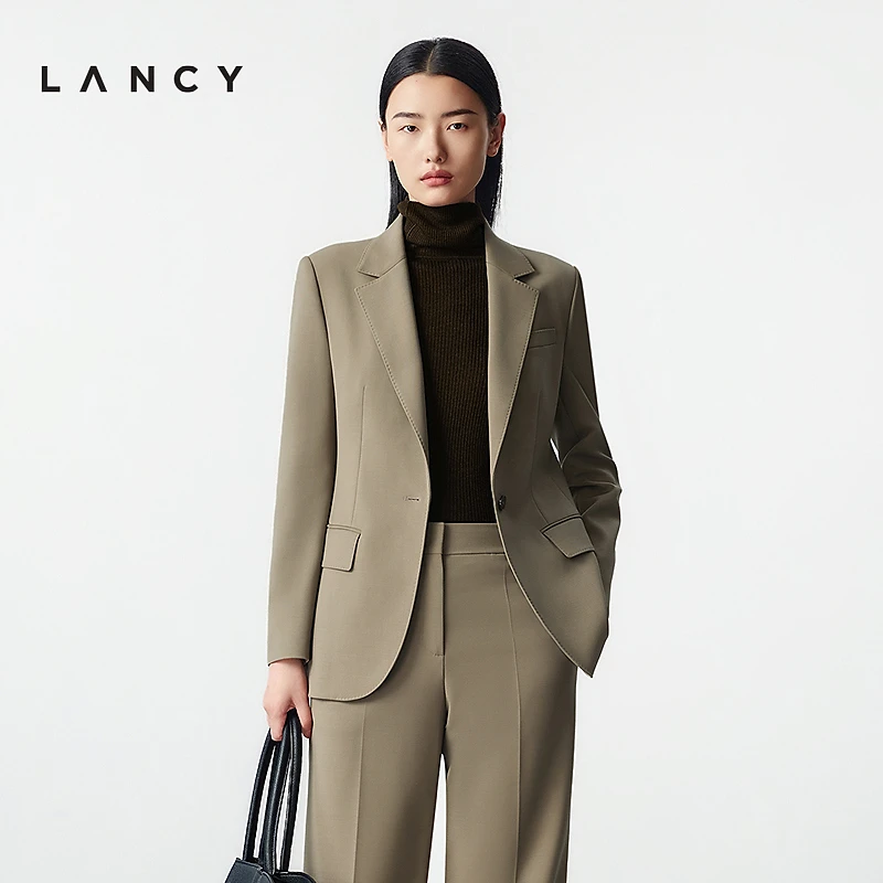 LANCY/朗姿2025冬新款通勤羊毛一粒扣西装外套女高级气质职场西服