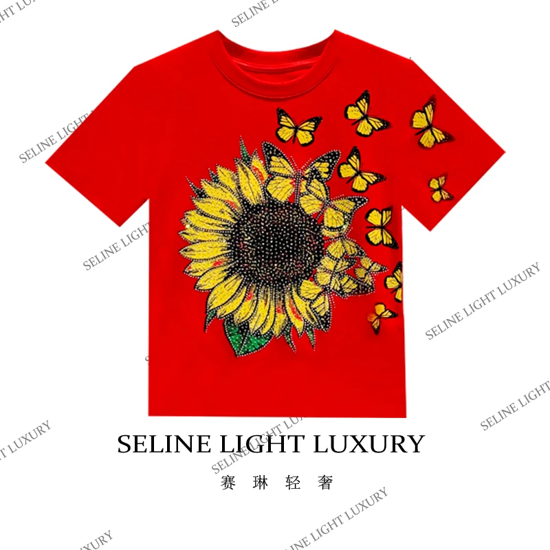 [25C-253] 太 2025 SELINE 新款向日葵印花百搭时尚圆领短袖T恤