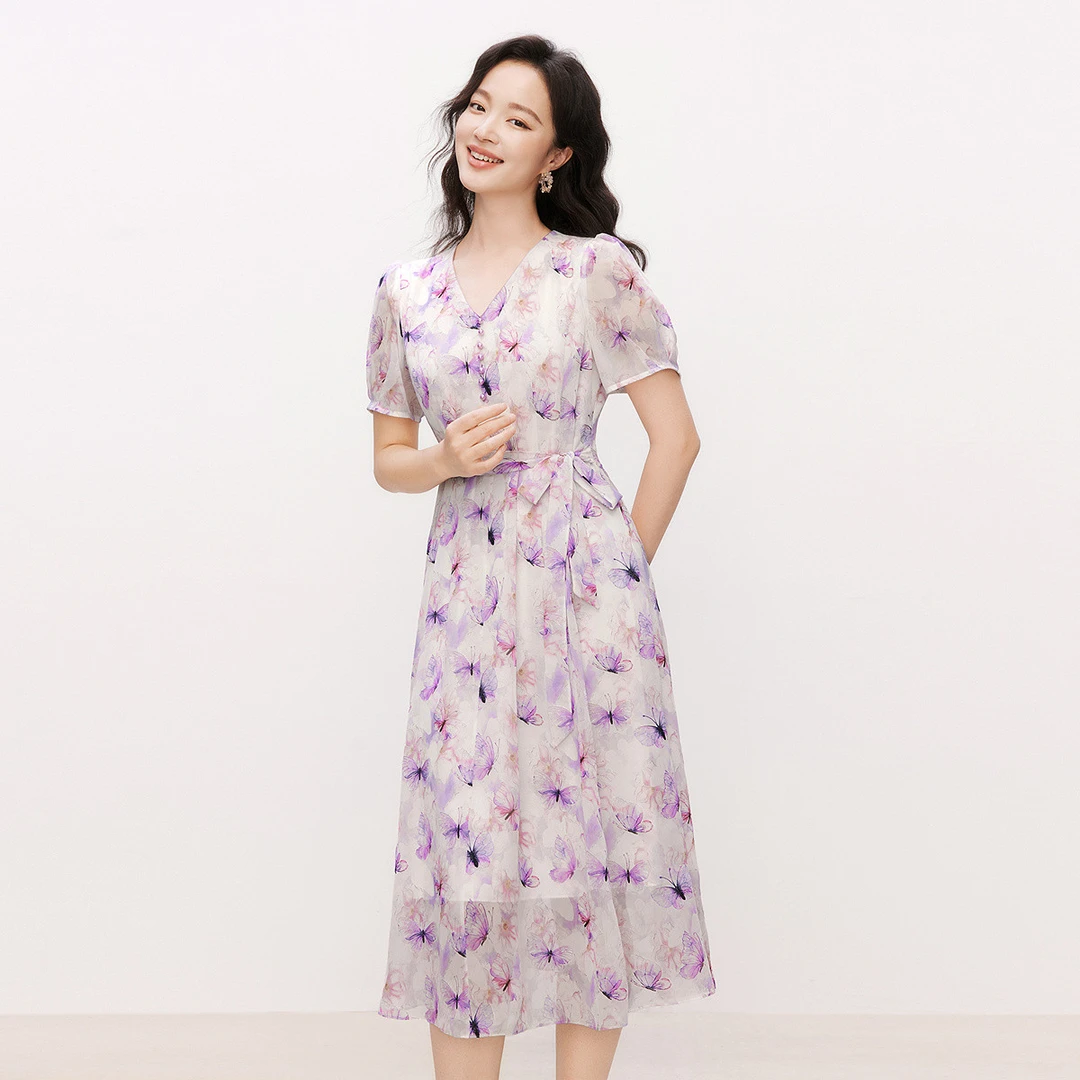 【羊羊专属】夏季茶歇裙蝴蝶印花优雅仙女风连衣裙女