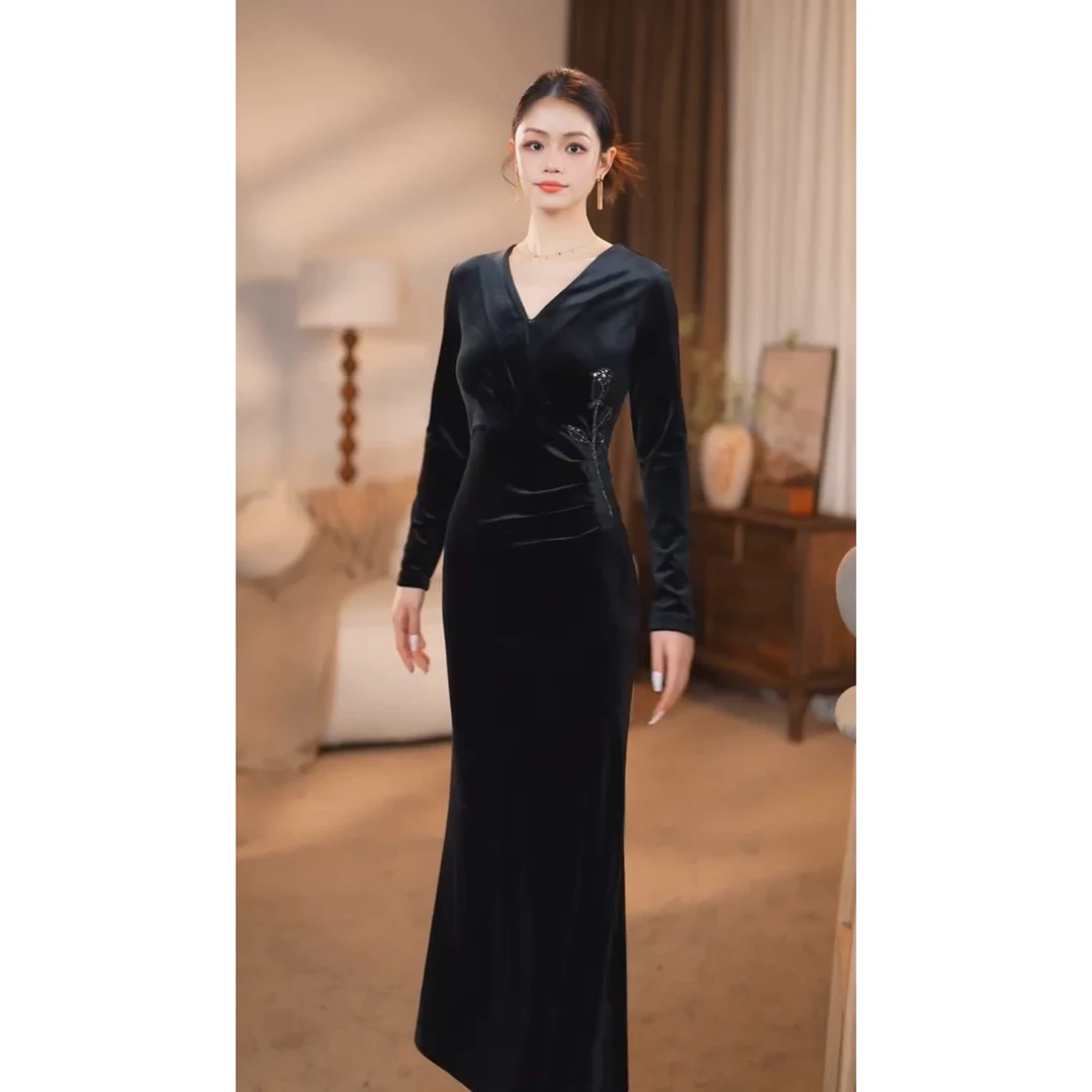 【百亿珍妮】洛神玫瑰 秋上新法式设计感气质鱼尾连衣裙-YL20003