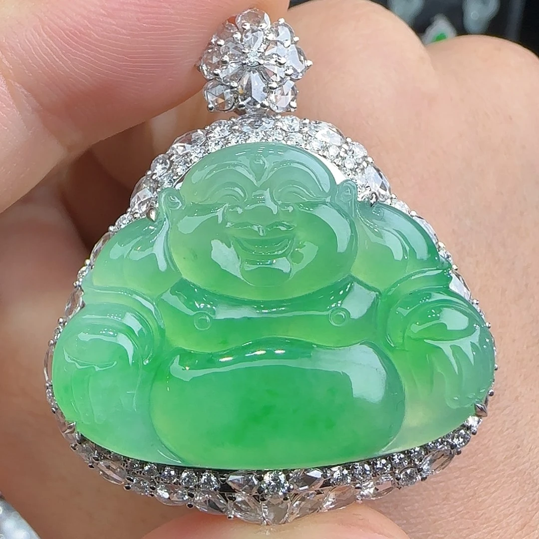 翡翠18K金镶嵌颈饰天然翡翠