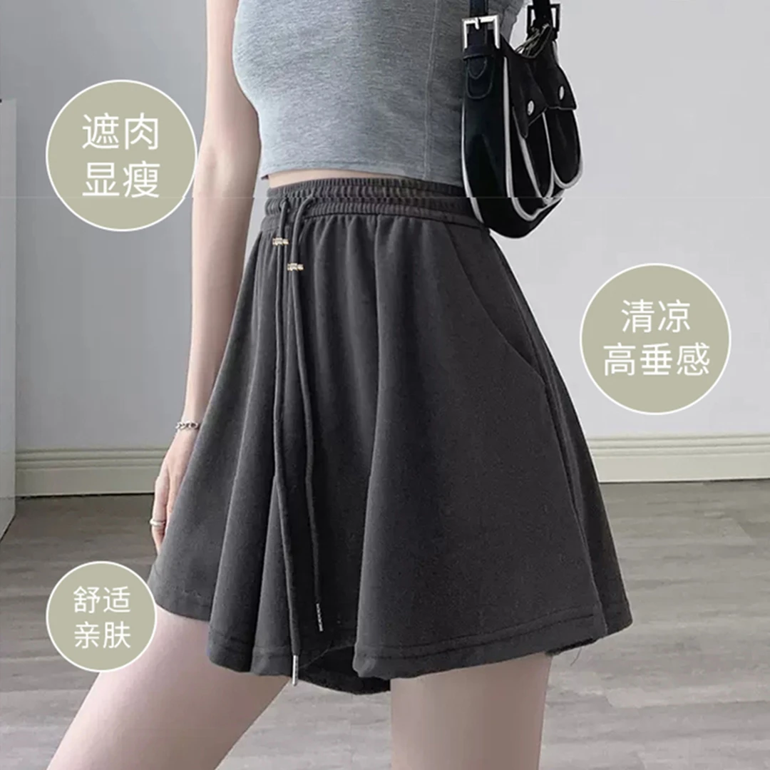 XY芭蕾风短裤女夏季2025抽绳阔腿a字运动裙裤c05k11