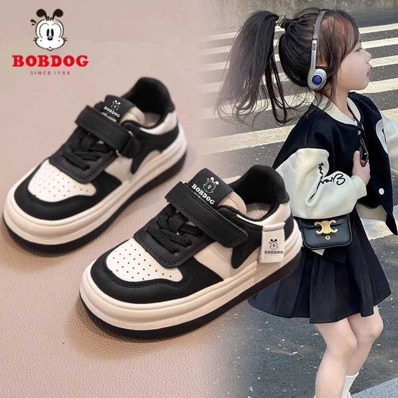 巴布豆女童鞋子儿童黑色板鞋低帮2025新款男童运动鞋轻便熊猫鞋子