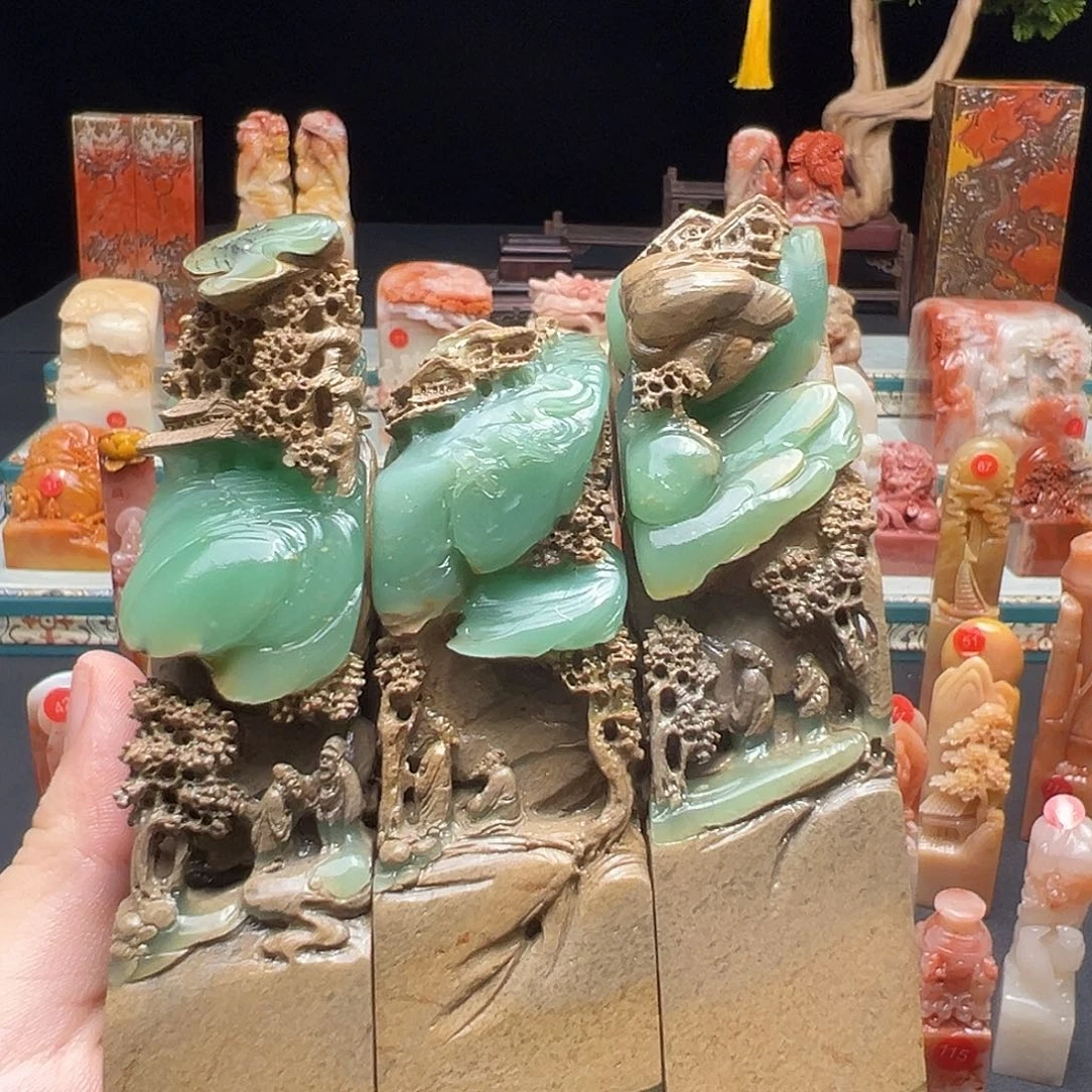 不***猪寿山石印石手工制作