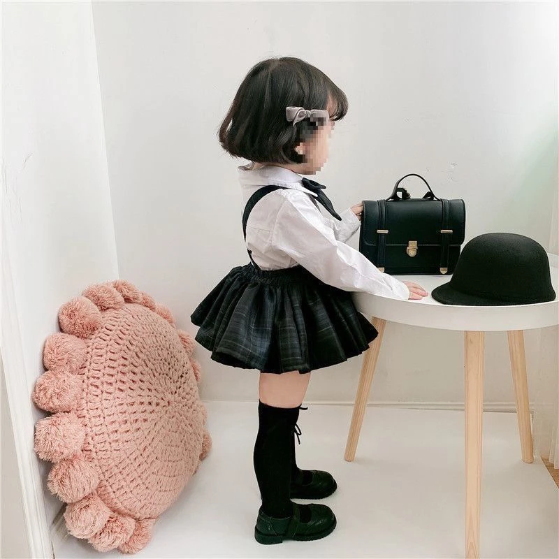 百褶女童儿童宝宝学院小童裙长袖可穿春秋二次元风服背带四季女