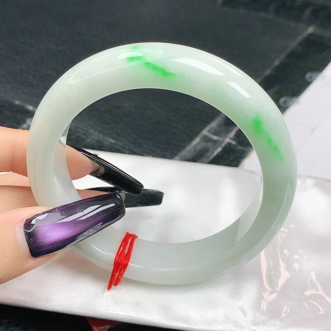 未镶嵌手镯翡翠翡翠58.1白底青飘阳绿正圈