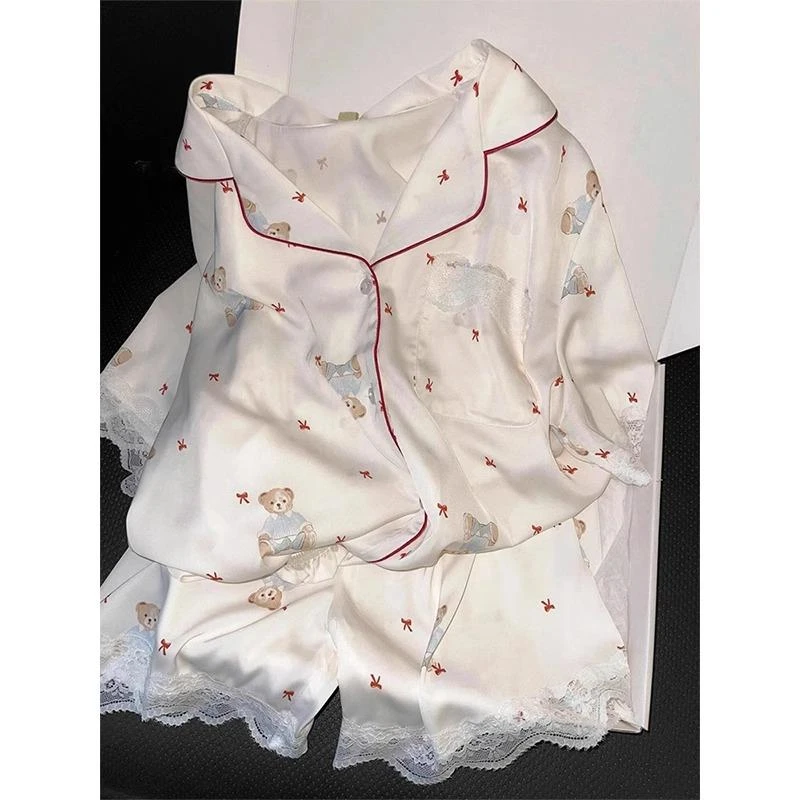 2025新款睡衣女夏夏季夏天冰丝短袖甜美可爱小熊三件套家居服夏天