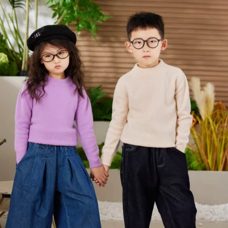 100%纯毛儿童羊毛衫半高圆领羊毛衫男女童中大童羊毛衫