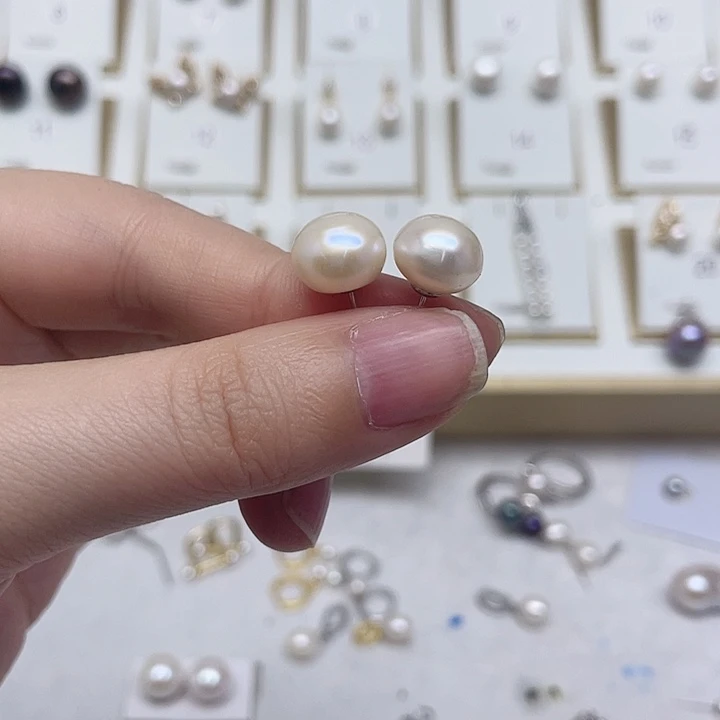 淡水珍珠耳饰银S925镶嵌佳*