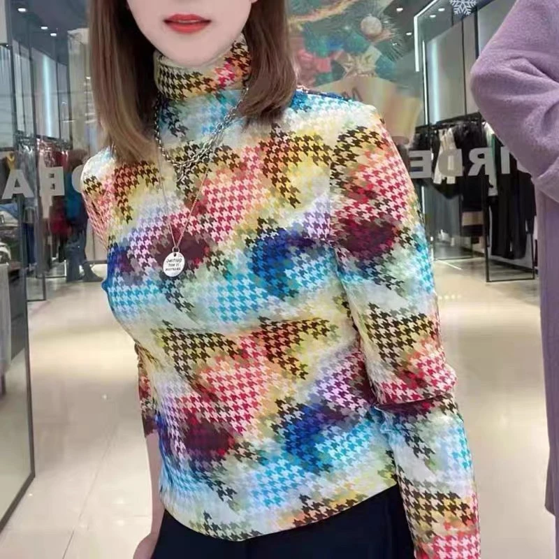 女装百搭纯色高领长袖打底衫内搭纱衣上衣女1300237