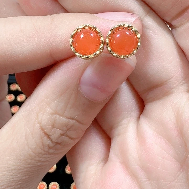 南红玛瑙耳饰银S925镶嵌