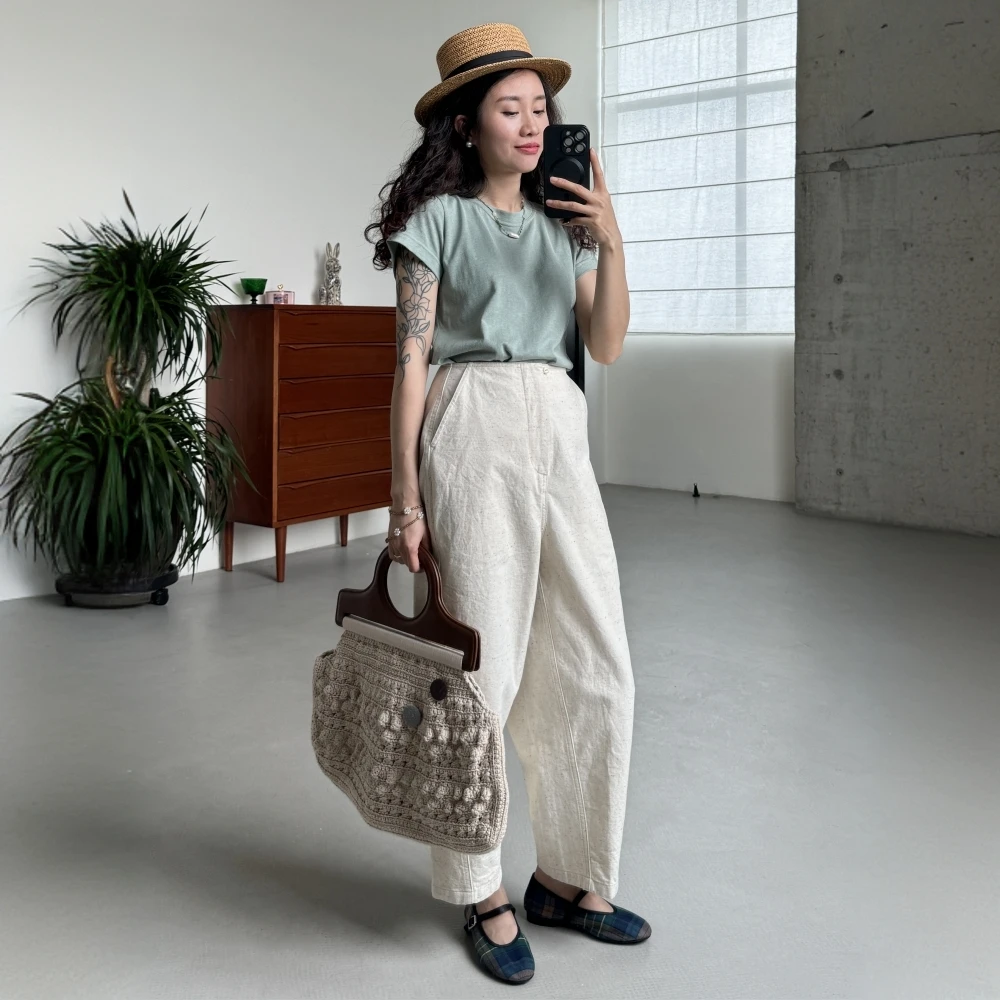 满壹原创【小个子九分裤】【高腰修臀】春秋香蕉裤女水洗纯棉彩点