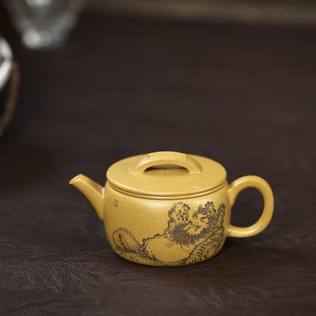 汉瓦·紫砂壶张晔刻绘作品容量200cc/原矿黄金段