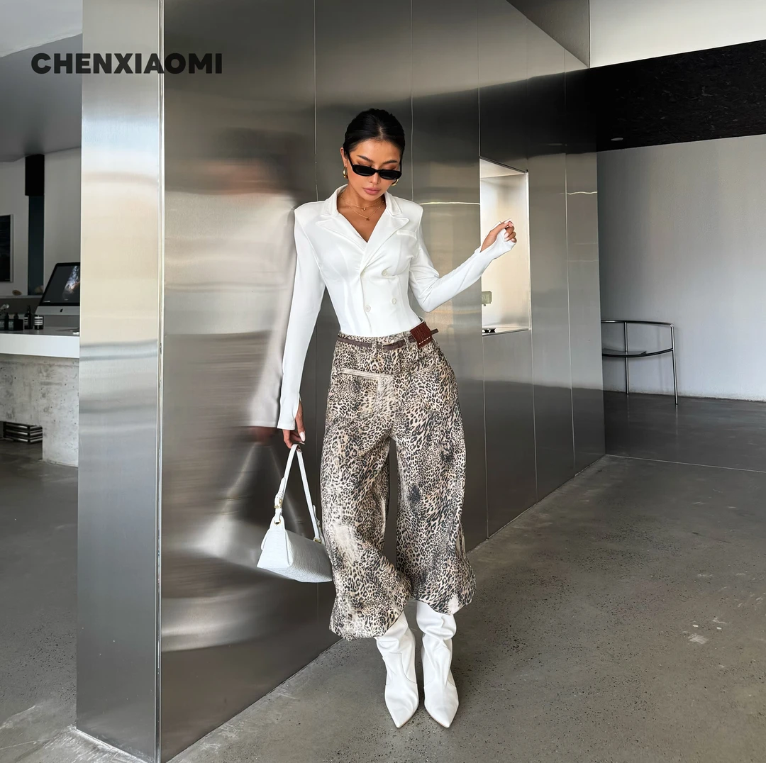 【蜜蜜家】复古豹纹阔腿牛仔裤垂感遮肉直筒裤子 TY1080