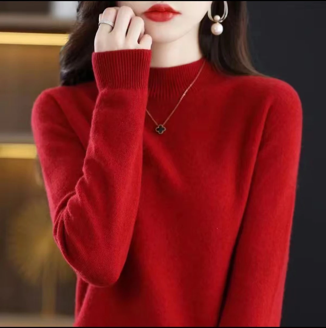 2025秋冬新款半高领洋气毛衫女宽松大码毛衣秋冬长袖针织打底百搭