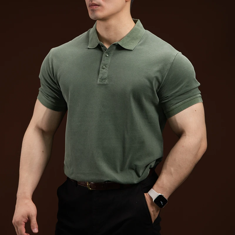 BARBRO短袖森林绿男士POLO衫纯棉休闲速干衣透气半袖夏季纯色翻领