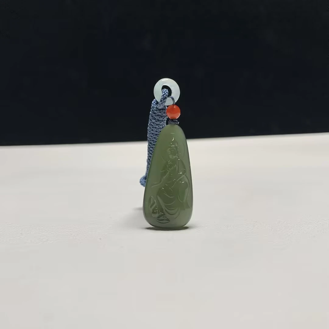【豫人豫品】 和田玉吊坠冰翠绿观音h220