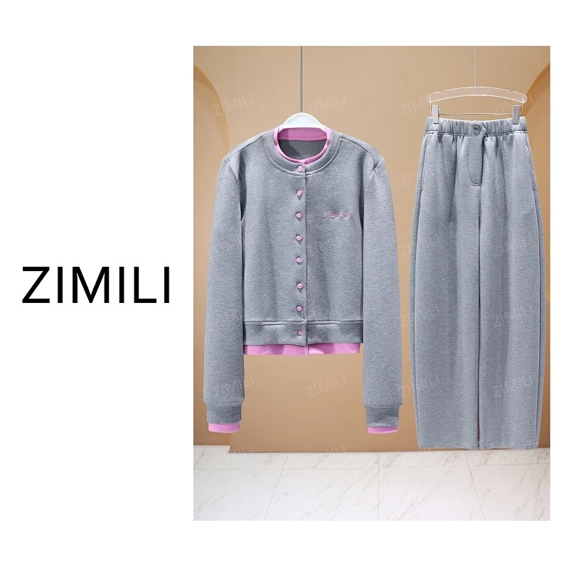 【亮哥女装】2025秋冬新品《烟柳》深灰色拼接卫衣休闲套装6303-K9