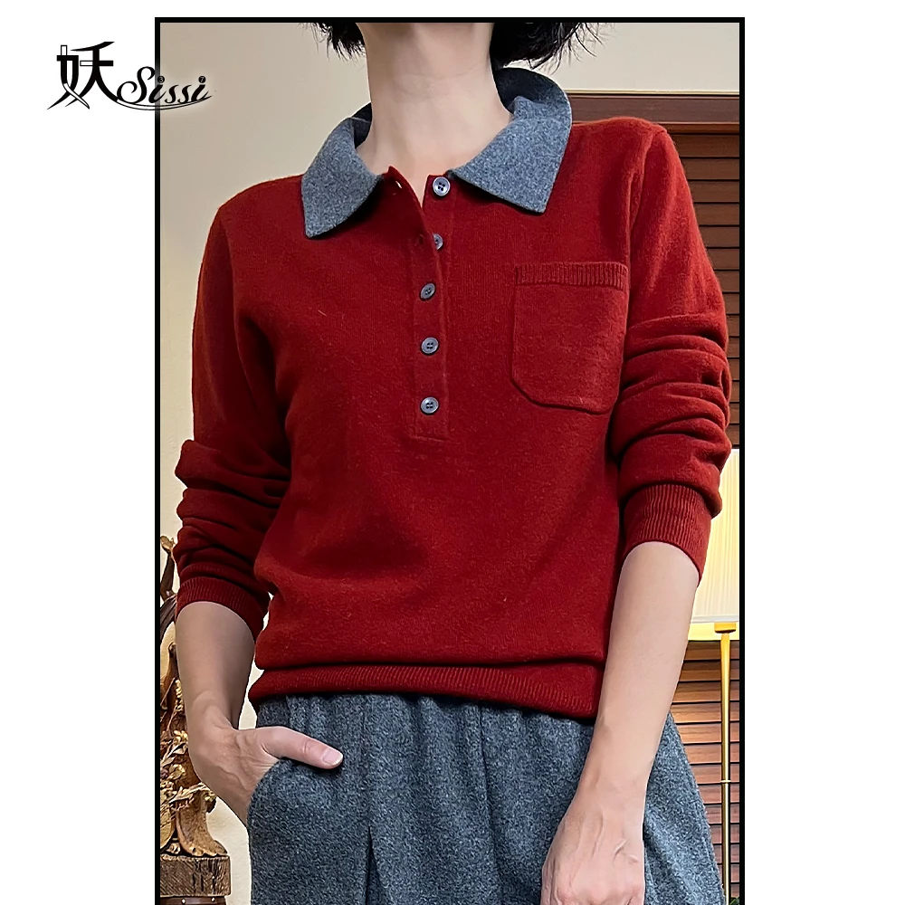 【智性恢宏】25AWPolo撞色领全羊毛毛衫