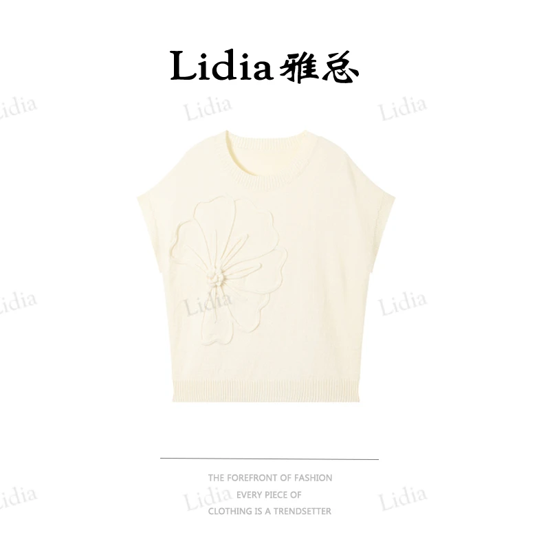 Lidia雅总 |轻奢宽松型刺绣圆领针织衫羊毛女简约百搭JYY-9065