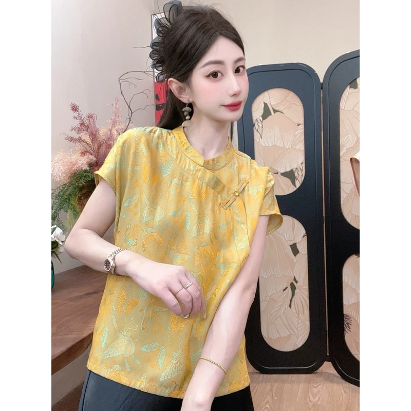 【浮光蝶 】2025夏季新款气质百搭显瘦新中式短袖女日常宽松
