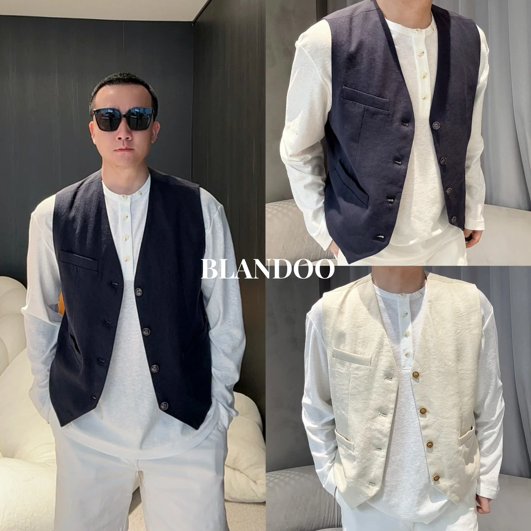 BLANDOO “轻奢亚麻” 男士经典舒适透气百搭马甲外套5BD3609