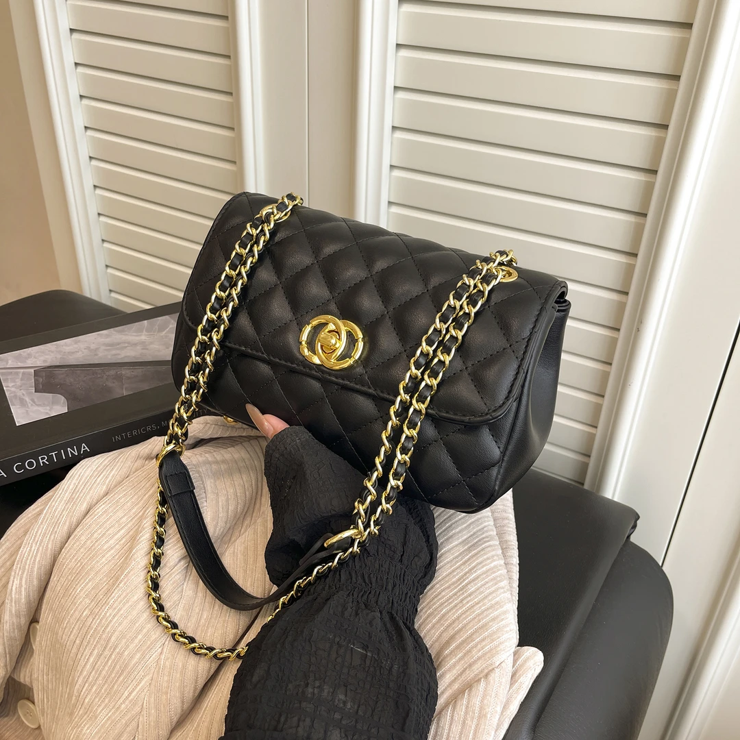 2025新款小香风女士单肩包高级感菱格链条包时尚百搭轻奢通勤包女