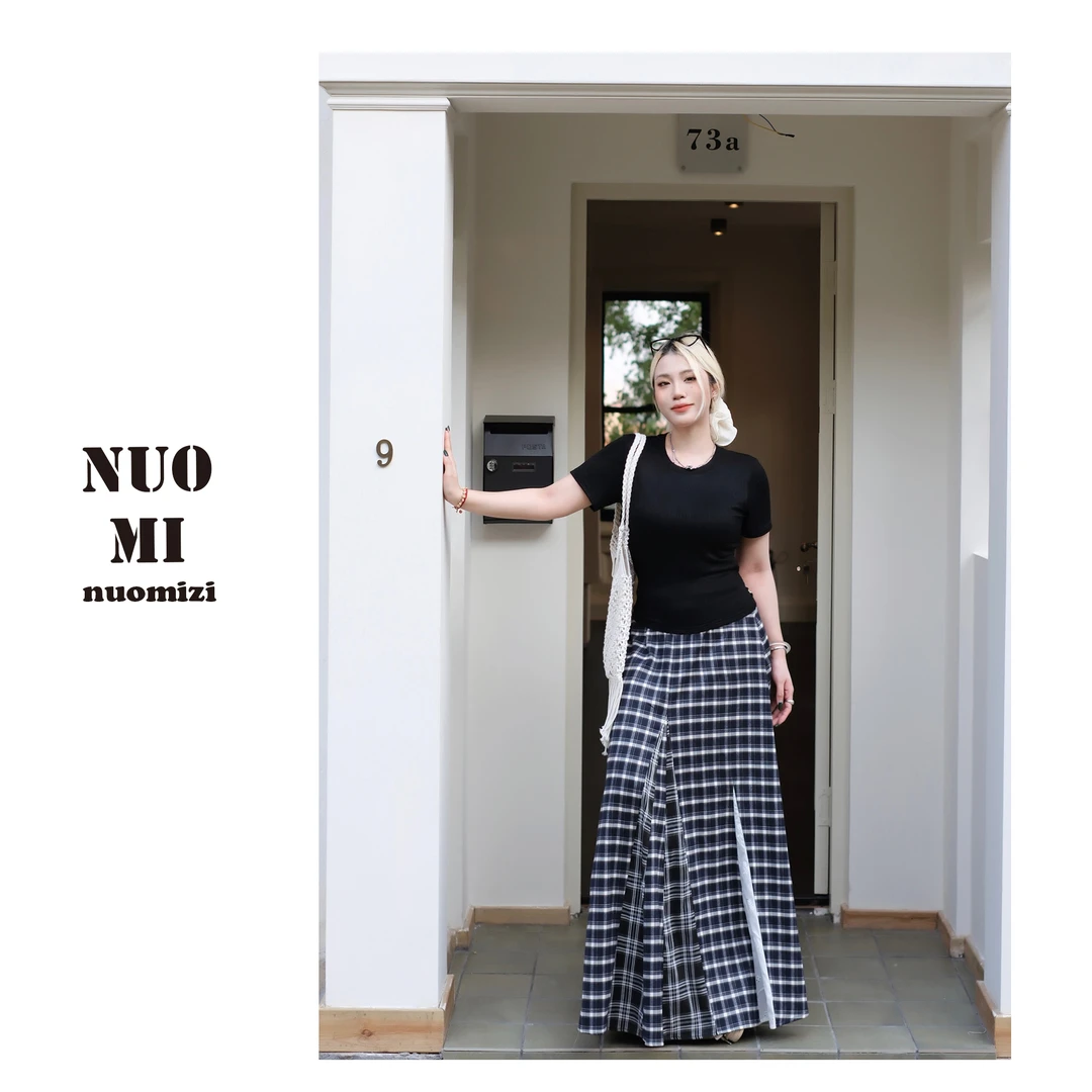 ZOZ糯米子[玛格丽]不规则裙摆拼接格纹半身裙夏季裙子韩版A字裙女