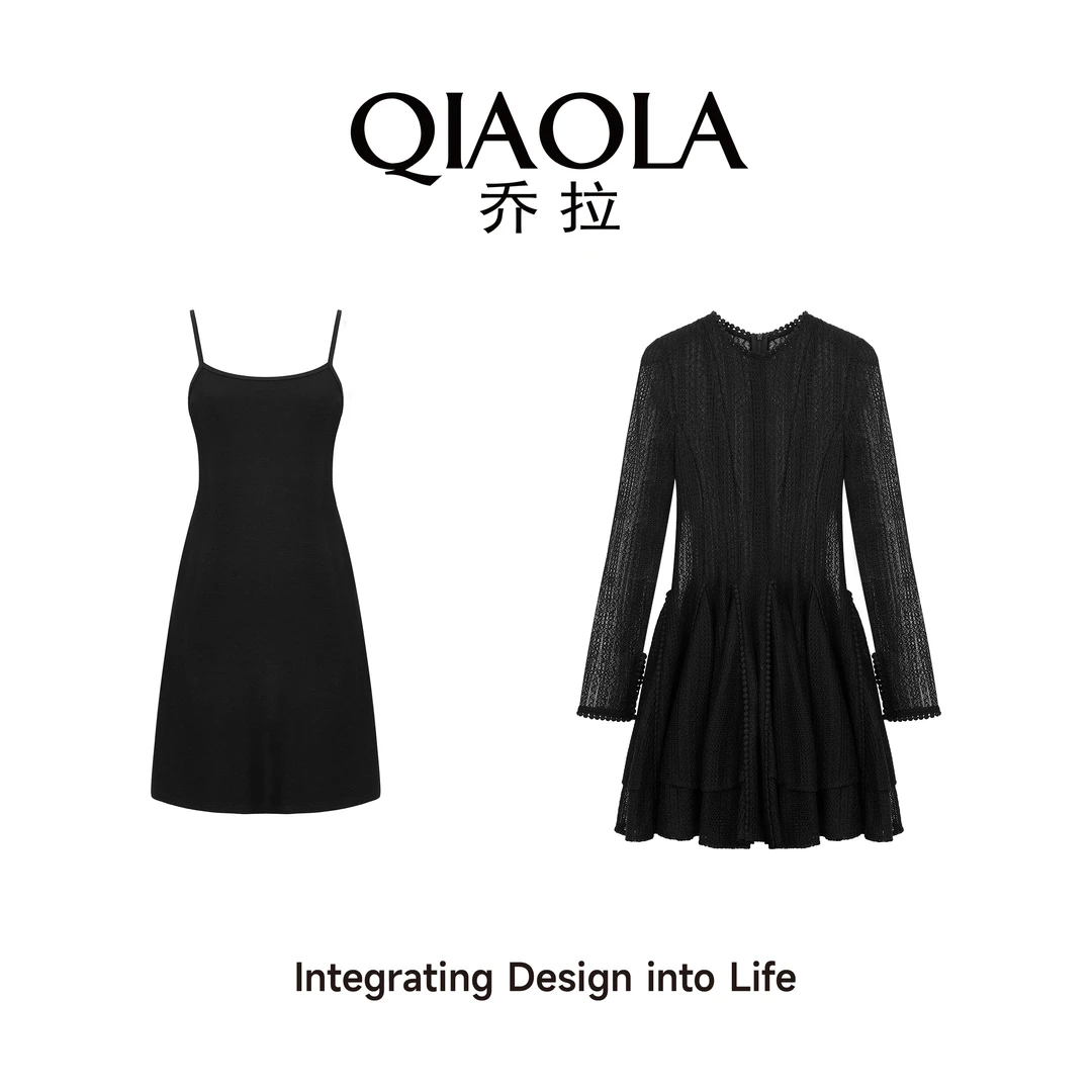 QIAOLA/乔拉【魅影星辰】春夏新款梭织蕾丝显瘦百搭A字连衣裙