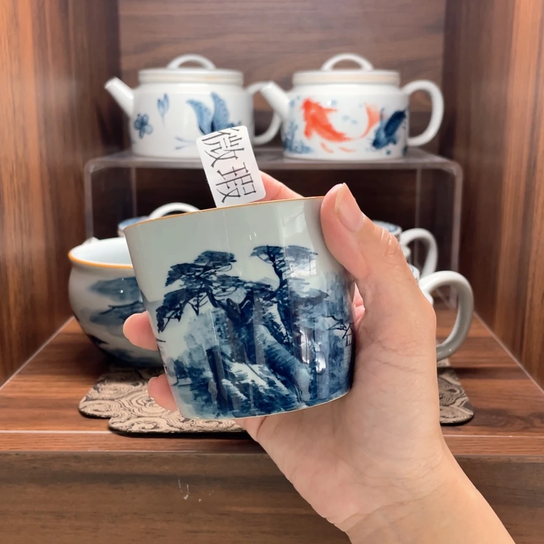 釉下手绘茶具微瑕