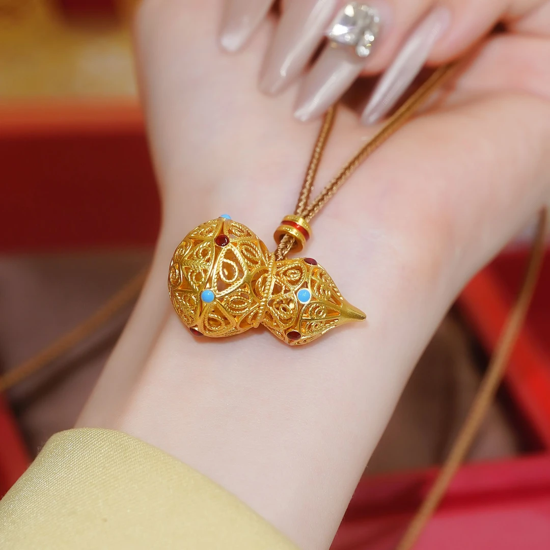 铜合金布艺项链 富贵无疆 原创国风葫芦手工拉丝项链收紧绳可调节