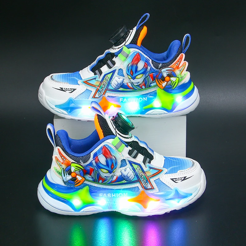 儿童运动鞋网面带灯鞋子春秋款中小童软底男孩小学生跑步鞋5563