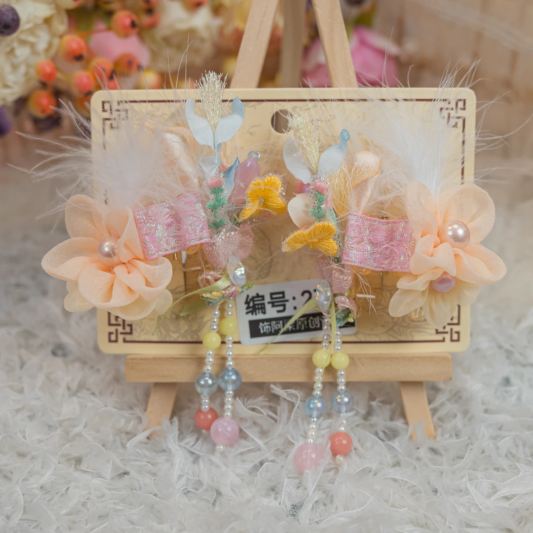 饰阿梁2766 一束花羽抓夹春款头饰儿童小女孩发饰可爱甜美仙气