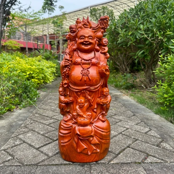 花梨实木60公分五子弥勒佛适合客厅玄关装饰雕刻