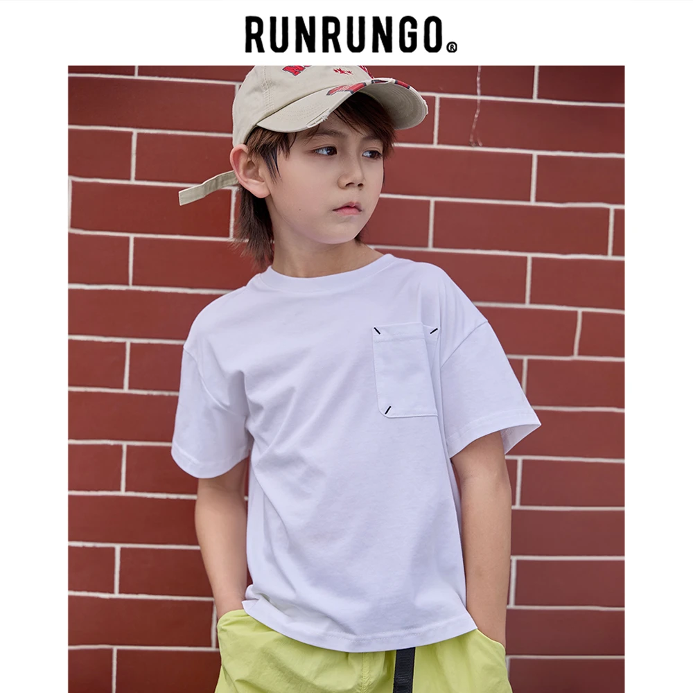 Runrungo【聚乳酸T】大口袋T恤儿童服装运动男童户外休闲夏季简约