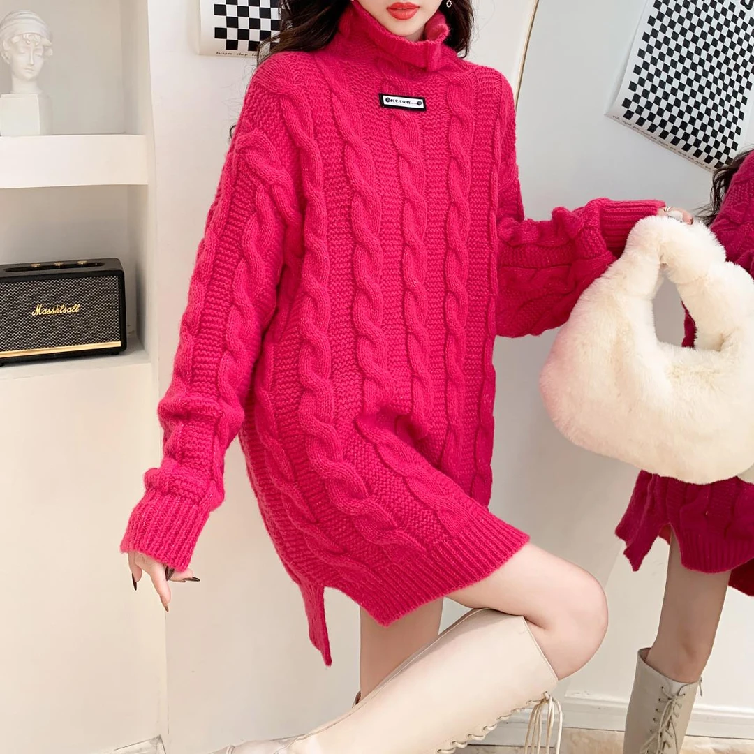 A741中长款立领多巴胺慵懒风毛衣针织毛衣ZD01727RD309