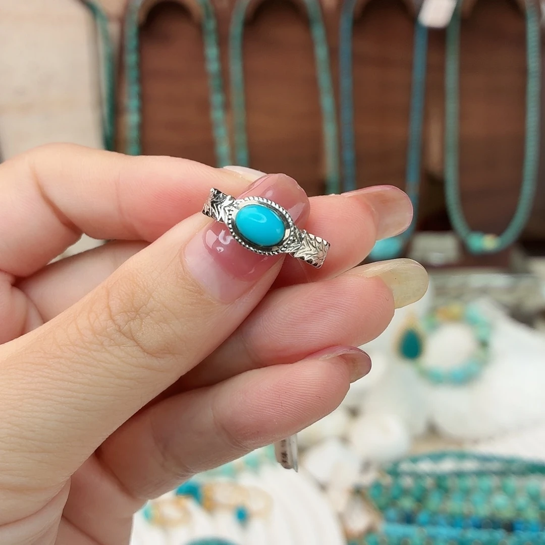 绿松石银S925镶嵌戒指