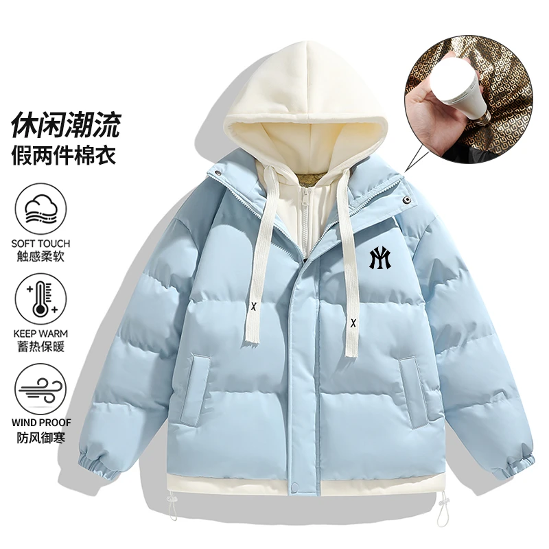 【专柜同款】冬季新款假两件连帽棉服冬季韩版男女同款情侣棉服上衣