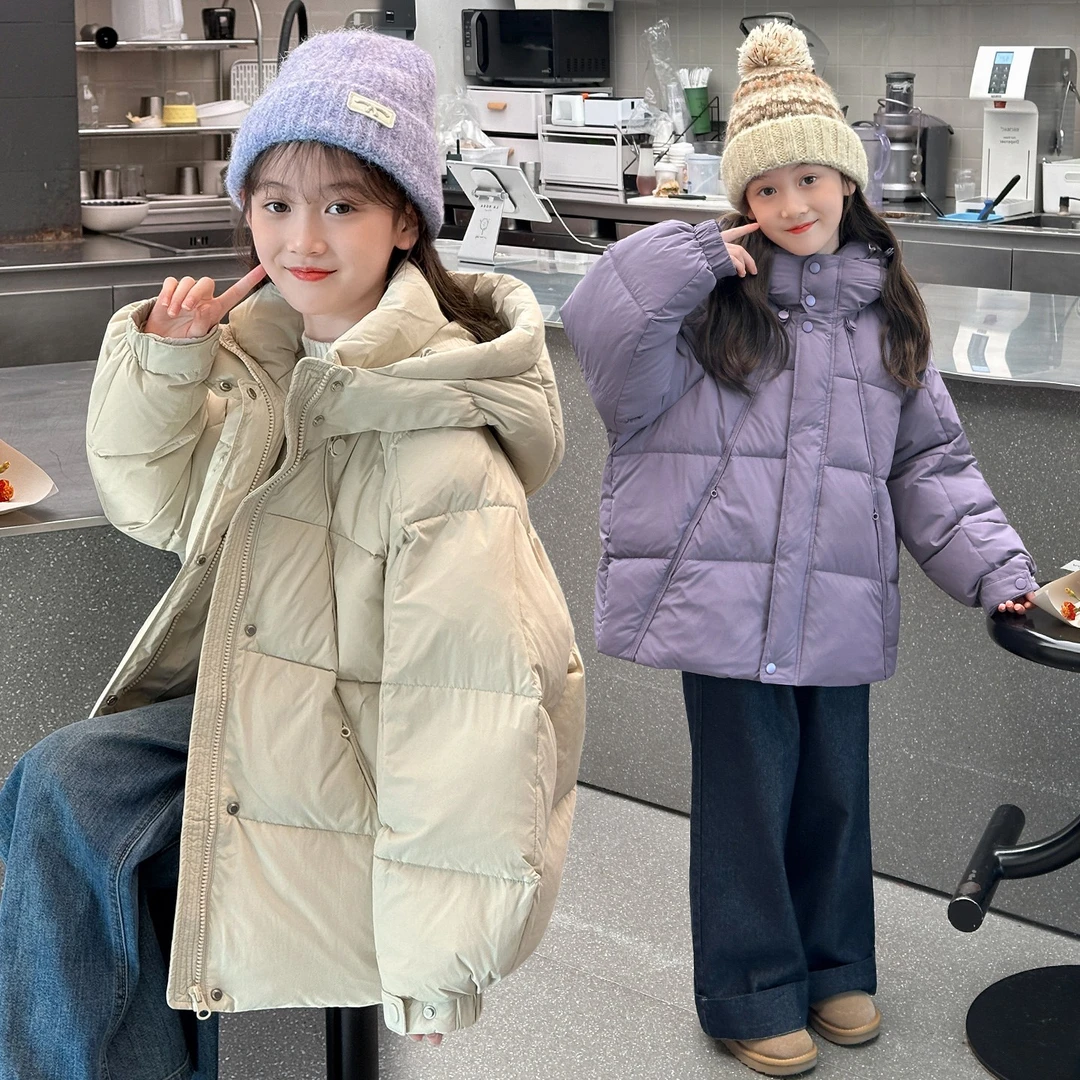 女童2025新款冬季韩版白鸭绒加厚外套时髦中大童短款羽绒服外套潮
