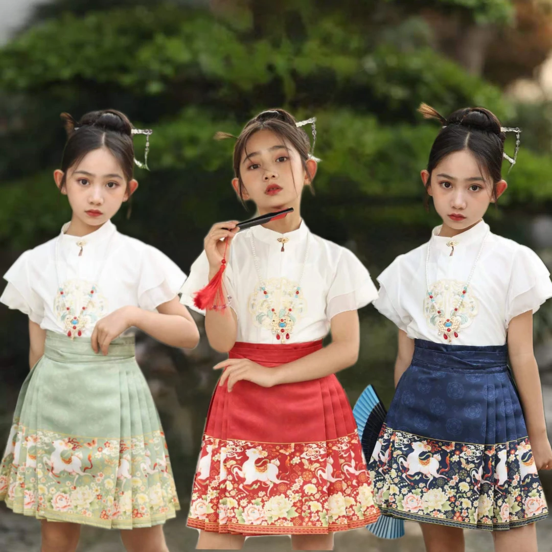 女童马面裙半身裙套装汉服2025夏款宝宝儿童薄款中国风明制唐装