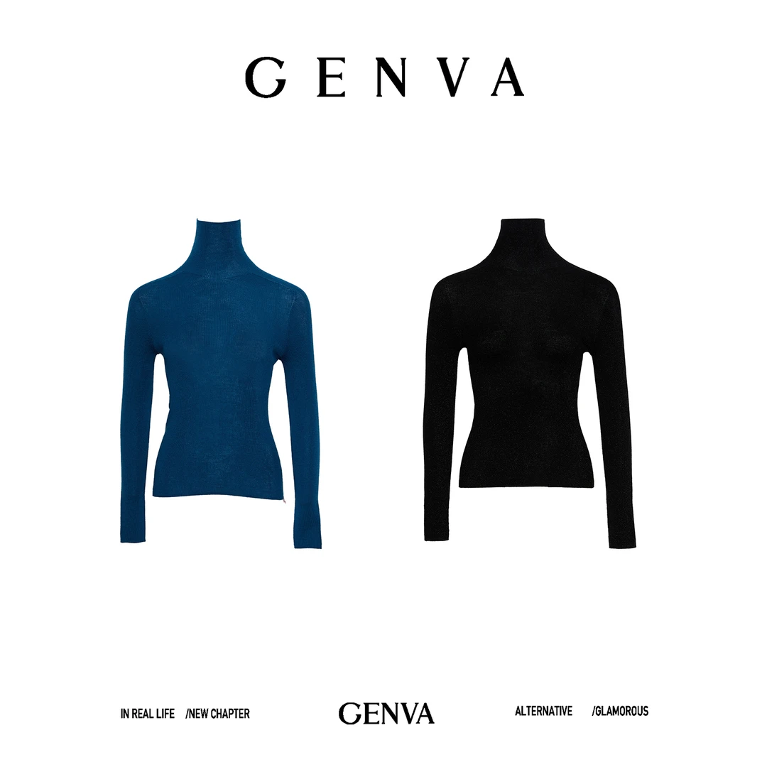 玖着"裸感衫"精纺金丝羊毛双倍厚度15针无缝一体织造高领针织打底