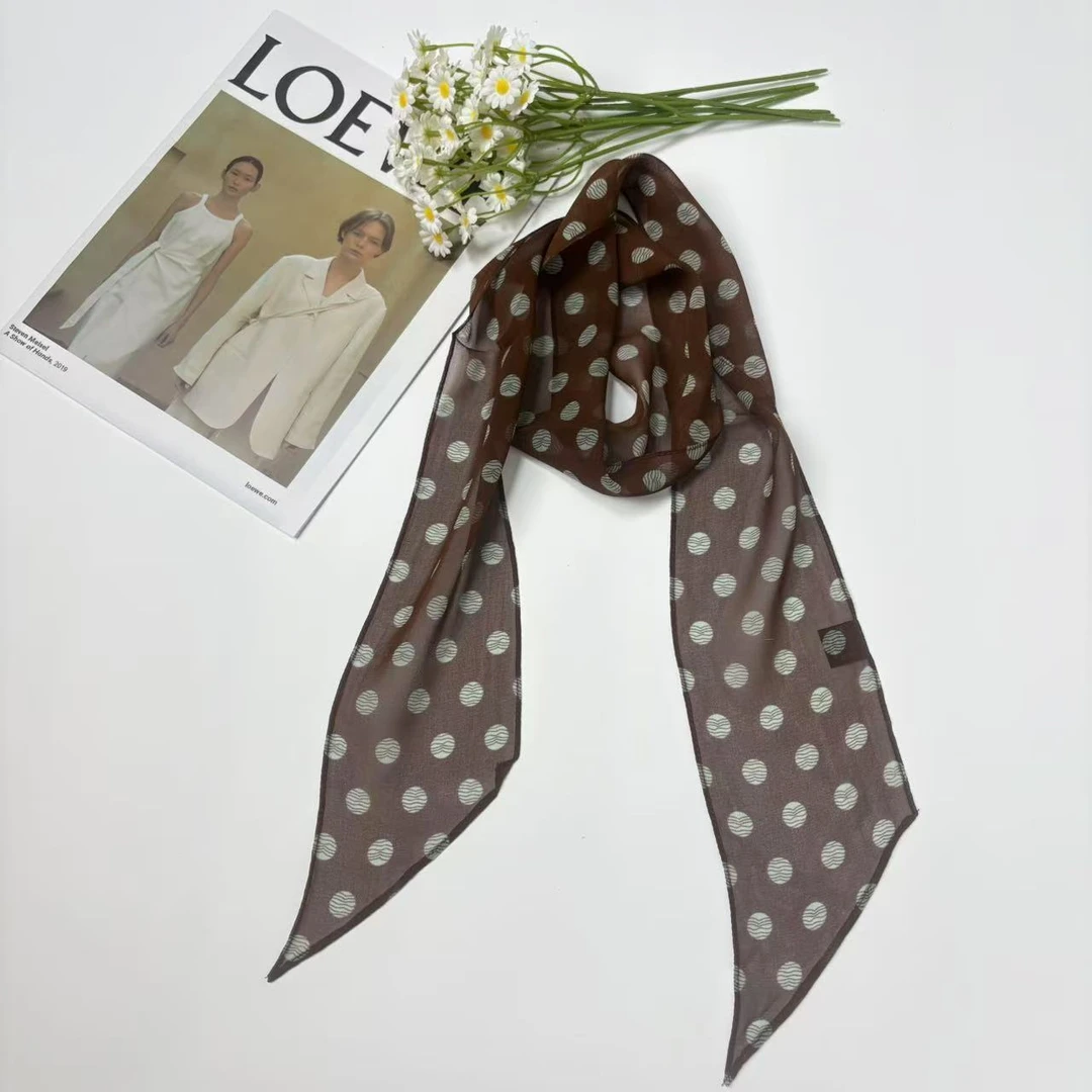 [棕榈波点]100%桑蚕丝复古花纹时尚百搭装饰丝巾女新款配饰发带