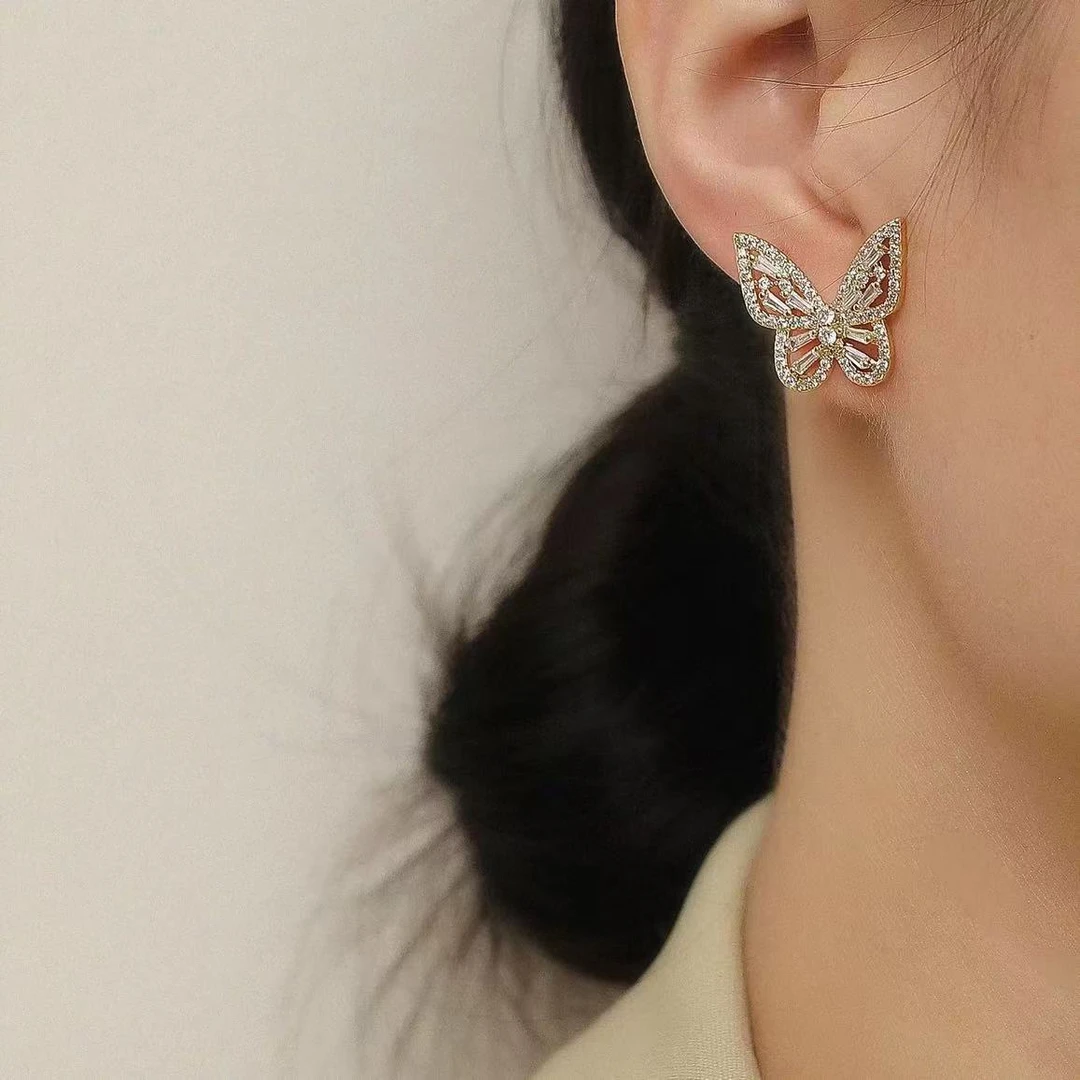 铜合金锆石耳饰 9246号29549#韩系闪闪镶嵌气质蝴蝶耳钉耳环（预）