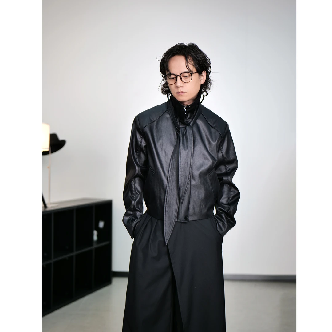 黑色短款夹克外套男女秋款时尚设计款酷感机能风外套JK258-2