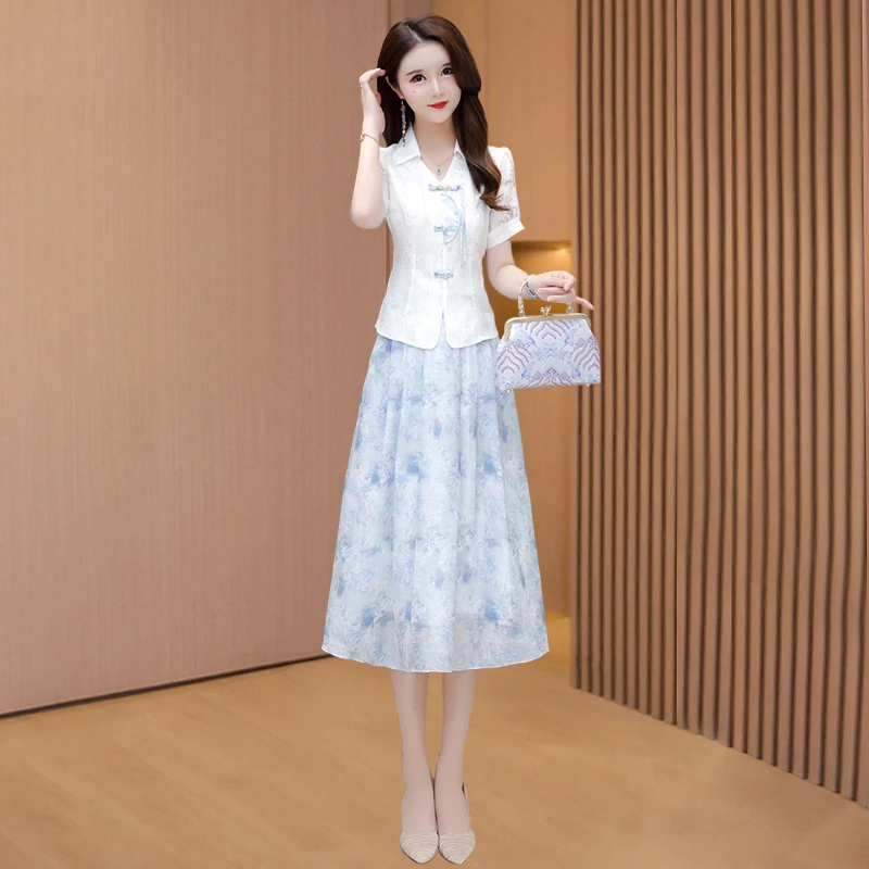 新中式国风女连衣裙子2025夏旗袍气质时尚高端欧货两件套装十三行
