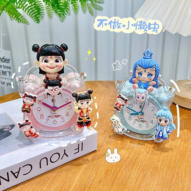 哪吒儿童可爱闹钟起床叫醒神器学生卡通卧室台钟新款桌面摆台时钟